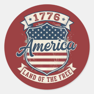 Amerika 1776 Patriotischer Schild Land der Freien  Runder Aufkleber