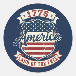 Amerika 1776 Patriotischer Schild Land der Freien  Runder Aufkleber
