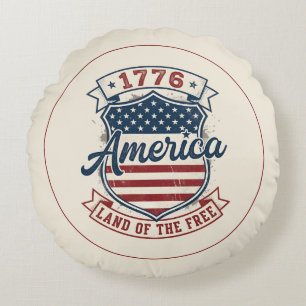 Amerika 1776 Patriotischer Schild Land der Freien  Rundes Kissen