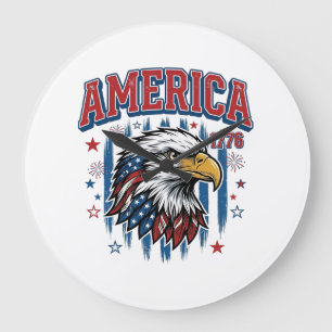 Amerika 1776 Vintage Adler Patriotisches Shirt Des Große Wanduhr