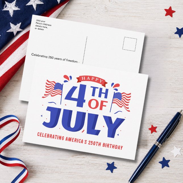 Amerika 250 4. Juli-Feier Postkarte (Edit text on back & front to personalize as required)