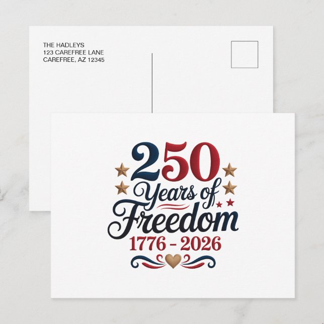 Amerika 250 ankündigungspostkarte (Vorne/Hinten)