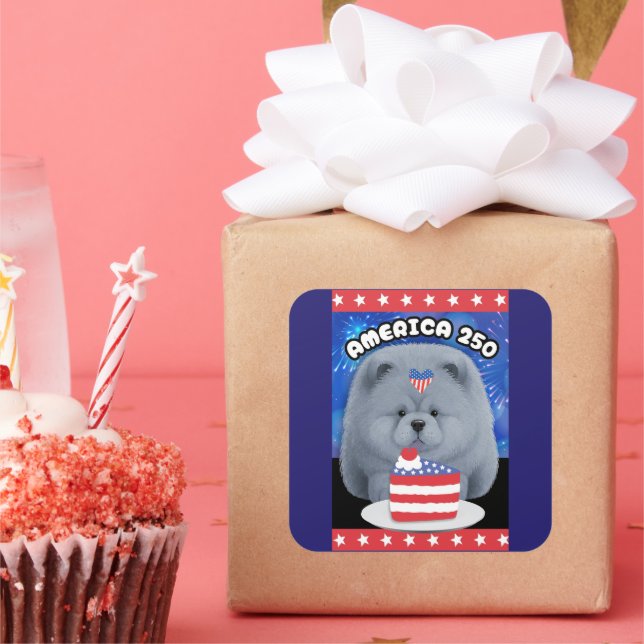 AMERIKA 250  - BLAUER Chow-Chow Quadratischer Aufkleber (Party)