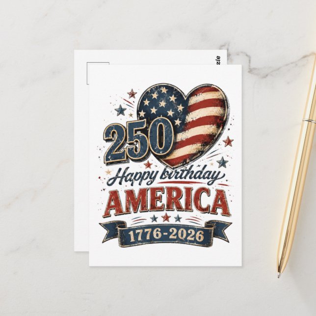 Amerika 250 Feier Postkarte (Vorderseite/Rückseite Beispiel)