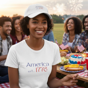 Amerika 250 Geburtstag est 1776 Typografie Rot Bla T-Shirt