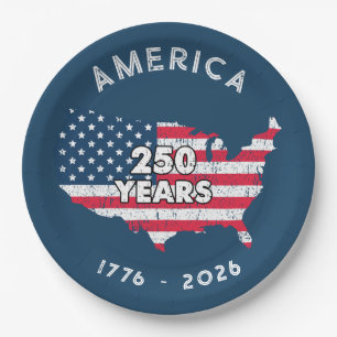 Amerika 250 Jahre 1776–2026 USA Karte Flagge Patri Pappteller