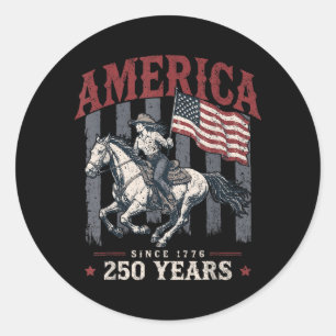 Amerika 250 Jahre Cowgirl Reitpferd Flagge 1776 Runder Aufkleber