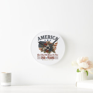 Amerika 250 Jahre Flagge Floral Runde Wanduhr
