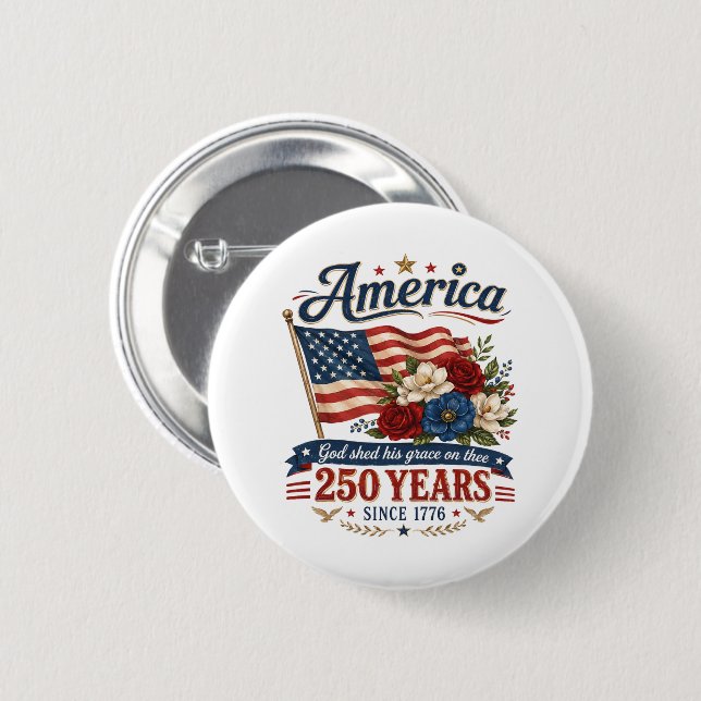 Amerika 250 Jahre Florale Flagge Button (Vorne & Hinten)