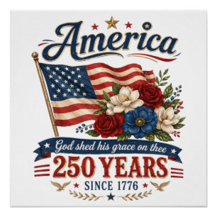 Amerika 250 Jahre Florale Flagge Poster