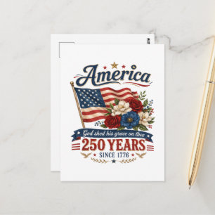 Amerika 250 Jahre Florale Flagge Postkarte