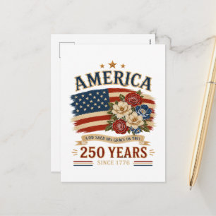 Amerika 250 Jahre seit 1776 Patriotische Blumenfla Feiertagspostkarte