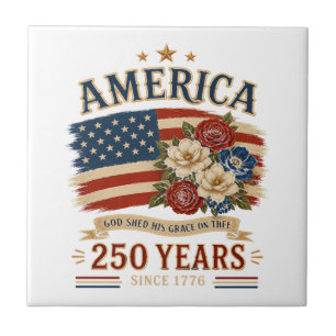 Amerika 250 Jahre seit 1776 Patriotische Blumenfla Fliese