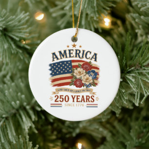 Amerika 250 Jahre seit 1776 Patriotische Blumenfla Keramik Ornament