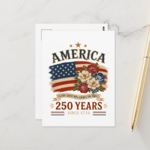 Amerika 250 Jahre seit 1776 Patriotische Blumenfla Postkarte