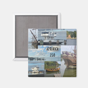 Amerika 250 Jamestown/Williamsburg Boote und Wasse Magnet