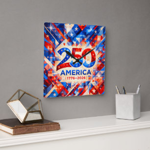 Amerika 250. Jubiläum 1776–2026 USA Patriotisch Quadratische Wanduhr