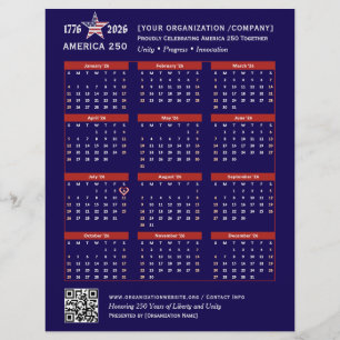 Amerika 250 Patriotic Blue 2026 Kalender Keepake Flyer