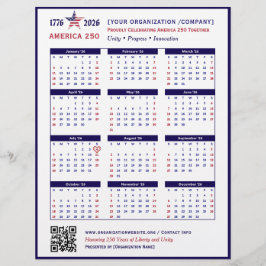 Amerika 250 Patriotic Blue 2026 Kalender Keepake Flyer