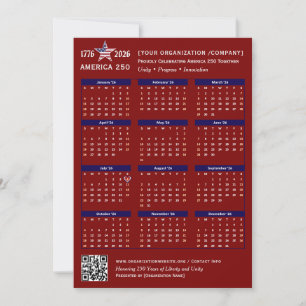 Amerika 250 Patriotic Red 2026 Kalenderkarte