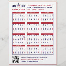 Amerika 250 Patriotischer Roter Kalender 2026 Keep Flyer