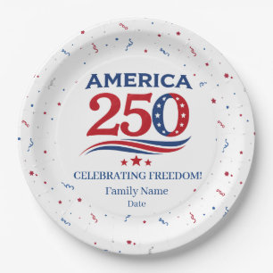 AMERIKA 250 - Personalisierter roter weißer blauer Pappteller