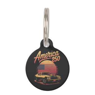 Amerika 250 US Retro Sonnenuntergang Haustiermarke
