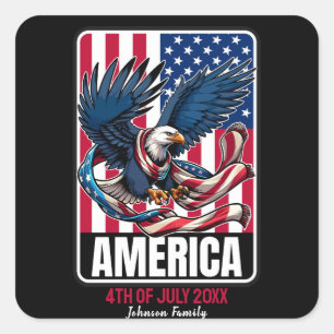 Amerika 4. Juli Eagle Patriotic Personalisiert Quadratischer Aufkleber