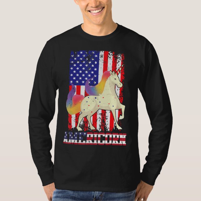 Amerika 4. Juli farbenfrohe Einhornflagge USA Pa T-Shirt (Vorderseite)