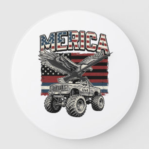 Amerika Adler Monster Truck Vintage Patriotisch Große Wanduhr
