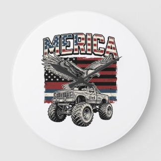 Amerika Adler Monster Truck Vintage Patriotisch Große Wanduhr