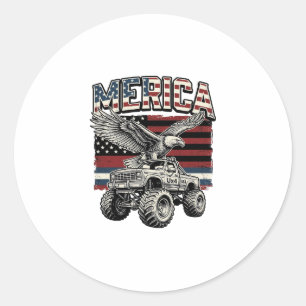 Amerika Adler Monster Truck Vintage Patriotisch Runder Aufkleber
