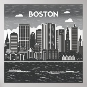 Amerika Boston City Skyline, Boston Ma Us Skyline Poster