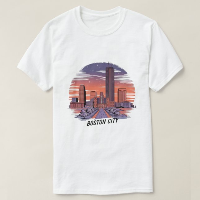 Amerika Boston City Skyline, Boston Ma Us Skyline T-Shirt (Design vorne)