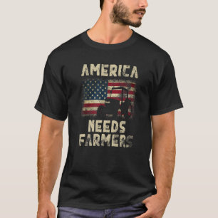 Amerika braucht Bauer Tractor American Flag T-Shirt