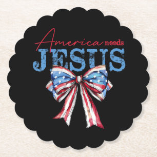Amerika braucht Jesus Christlich USA-Flagge Coquet Untersetzer