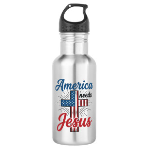 Amerika Braucht Jesus Patriotisches Kreuz-Shirt-De Edelstahlflasche