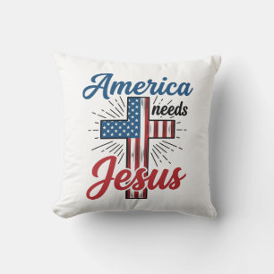 Amerika braucht Jesus patriotisches Kreuz-Shirt-De Kissen