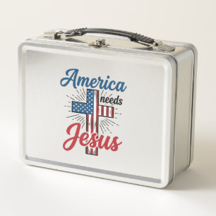 Amerika Braucht Jesus Patriotisches Kreuz-Shirt-De Metall Brotdose