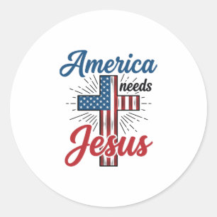 Amerika Braucht Jesus Patriotisches Kreuz-Shirt-De Runder Aufkleber