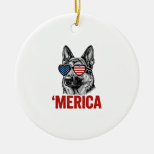 Amerika Deutsche-Schäferhund-Flagge-Sonnenbrille-S Keramik Ornament