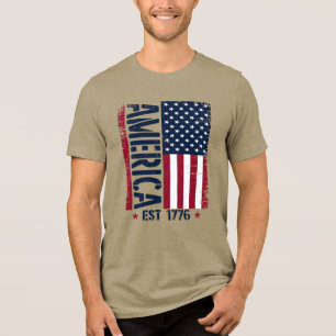 Amerika Est 1776 Vintage Patriotische USA-Flaggen- Tri-Blend Shirt