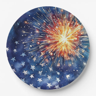 Amerika-Feier. Sterne und Feuerwerk. Pappteller