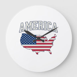 Amerika-Flagge Karte Patriotisch Vintage Grafik-Sh Große Wanduhr