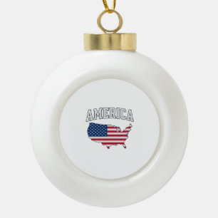 Amerika-Flagge-Karte-Patriotisches-vintage-grafisc Keramik Kugel-Ornament