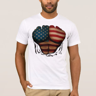 Amerika-Flagge Muscles Körper zerrissenes lustige T-Shirt