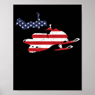 Amerika-Flagge Schneemobil USA Schnee Winter Poster
