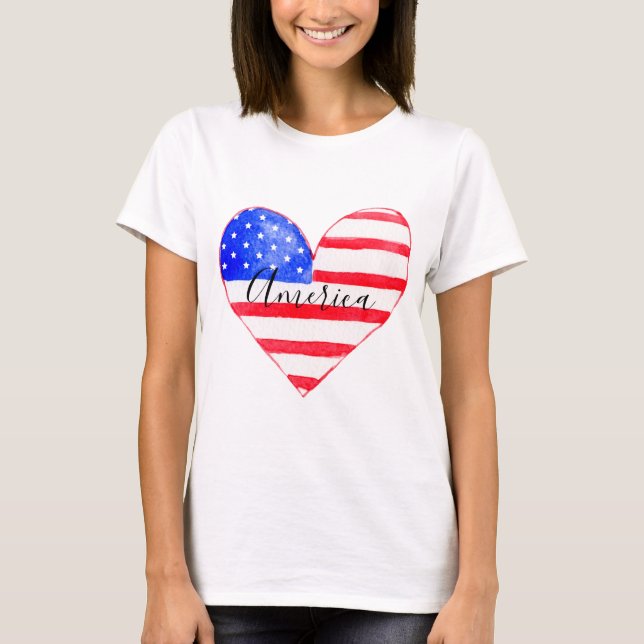 Amerika-Flaggen-Herz T-Shirt (Vorderseite)