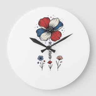 Amerika Floral Patriotisches Vintage-Vektordesign_ Große Wanduhr