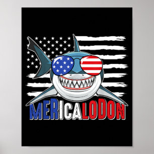 Amerika Hai Funny 4. Juli Megalodon Amerikanisch Poster